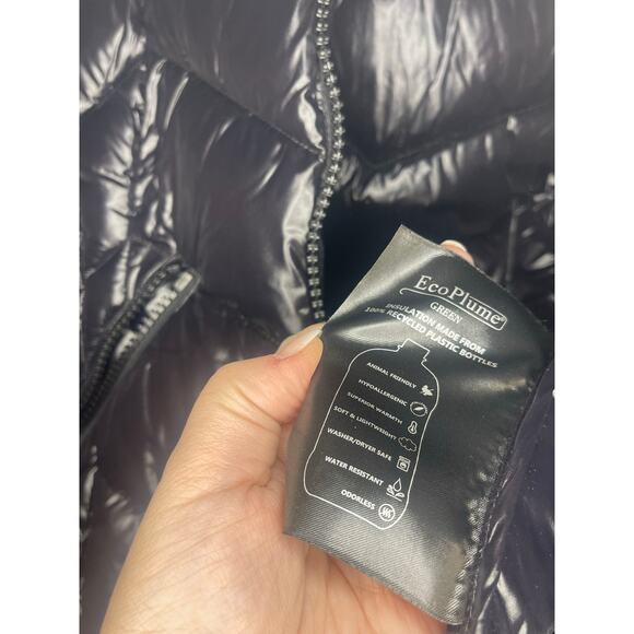 Bernardo Shiny Puffer Coat with Faux Fur Hood Women's Size L - Picture 4 of 5